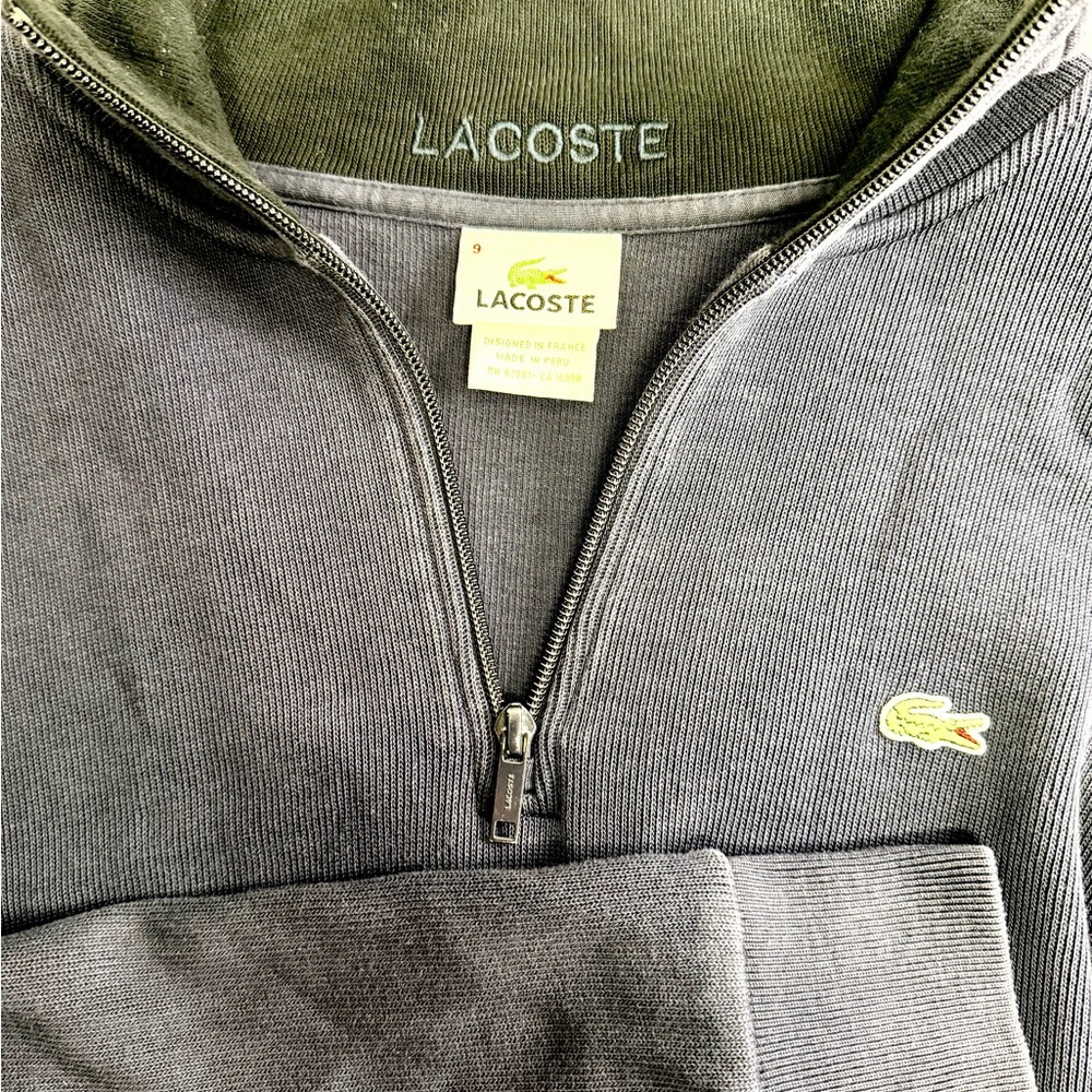 Lacoste Men Sweater Pullover Jacket 1/4 Zip Side Pockets Navy Size 9 Fits 2XL